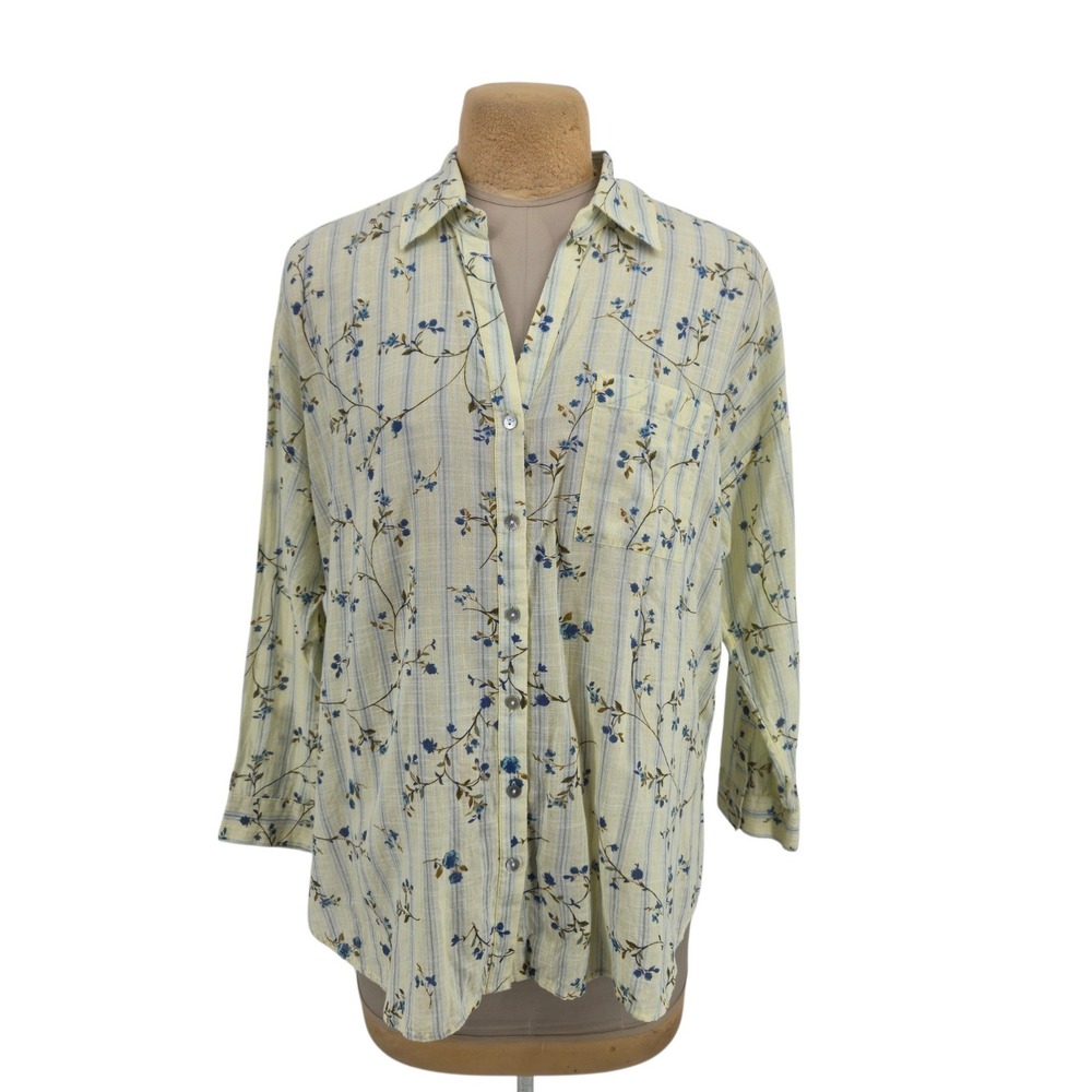 J.Jill Button Down Women XL Floral Stripe Cotton Lightweight Casual Blouse